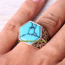 Special Hexagon Turquoise Stone 925 Sterling Silver Mens Ring silverbazaaristanbul 