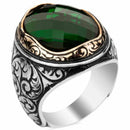 Stylish Emerald Stone 925 Sterling Silver Handmade Mens Ring silverbazaaristanbul 