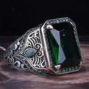 Stylish Green Emerald Stone 925 Sterling Silver Mens Ring silverbazaaristanbul 