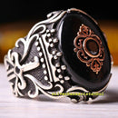 Sword and Eagle Black Onyx Stone 925 Sterling Silver Mens Ring silverbazaaristanbul 