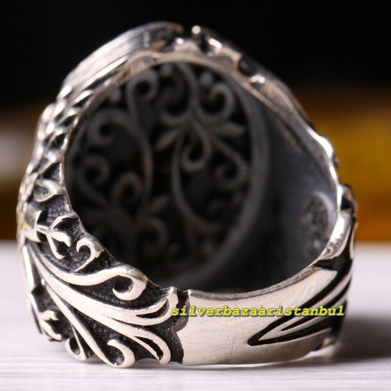 Sword and Eagle Black Onyx Stone 925 Sterling Silver Mens Ring silverbazaaristanbul 