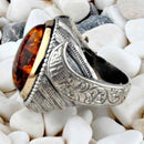 Sword Style 925 Sterling Silver Amber Stone Heavy Mens Ring silverbazaaristanbul 