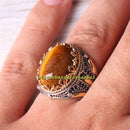 Tigers Eye and Sapphire Handmade 925 Sterling Silver Mens Ring silverbazaaristanbul 