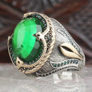 Tulip Design 925 Sterling Silver Emerald Stone Mens Ring silverbazaaristanbul 