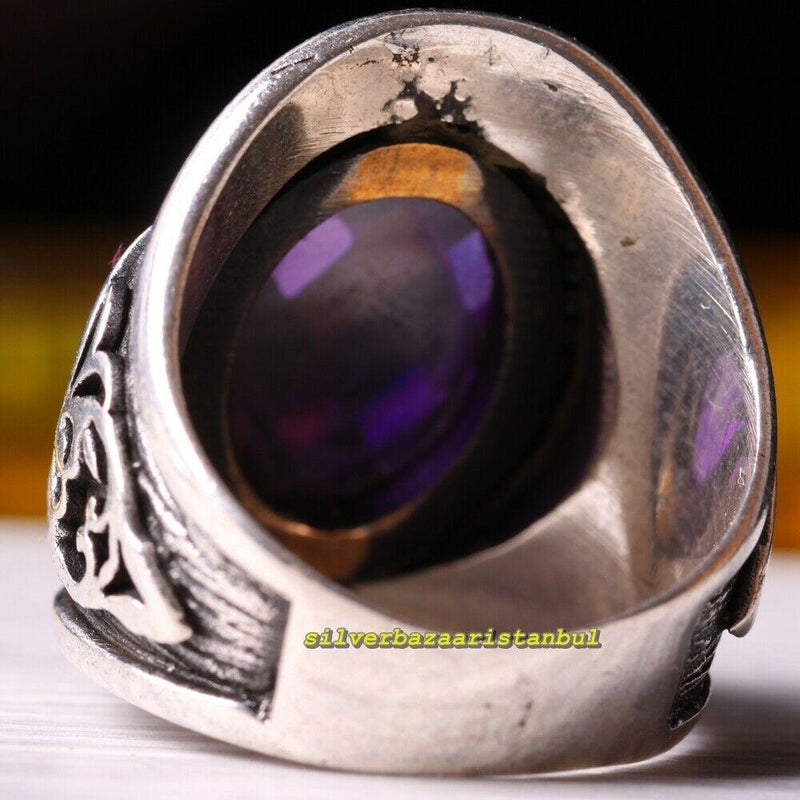 Turkish 925 Sterling Silver Amethyst and Turquoise Stone Mens Ring silverbazaaristanbul 