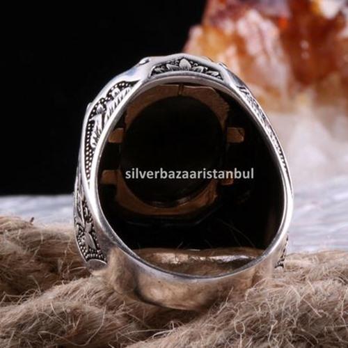 Turkish 925 Sterling Silver Heavy Black Onyx Stone Mens Ring silverbazaaristanbul 