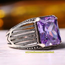 Turkish Handmade 925 Sterling Silver Bright Amethyst Stone Mens Ring silverbazaaristanbul 