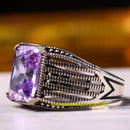 Turkish Handmade 925 Sterling Silver Bright Amethyst Stone Mens Ring silverbazaaristanbul 