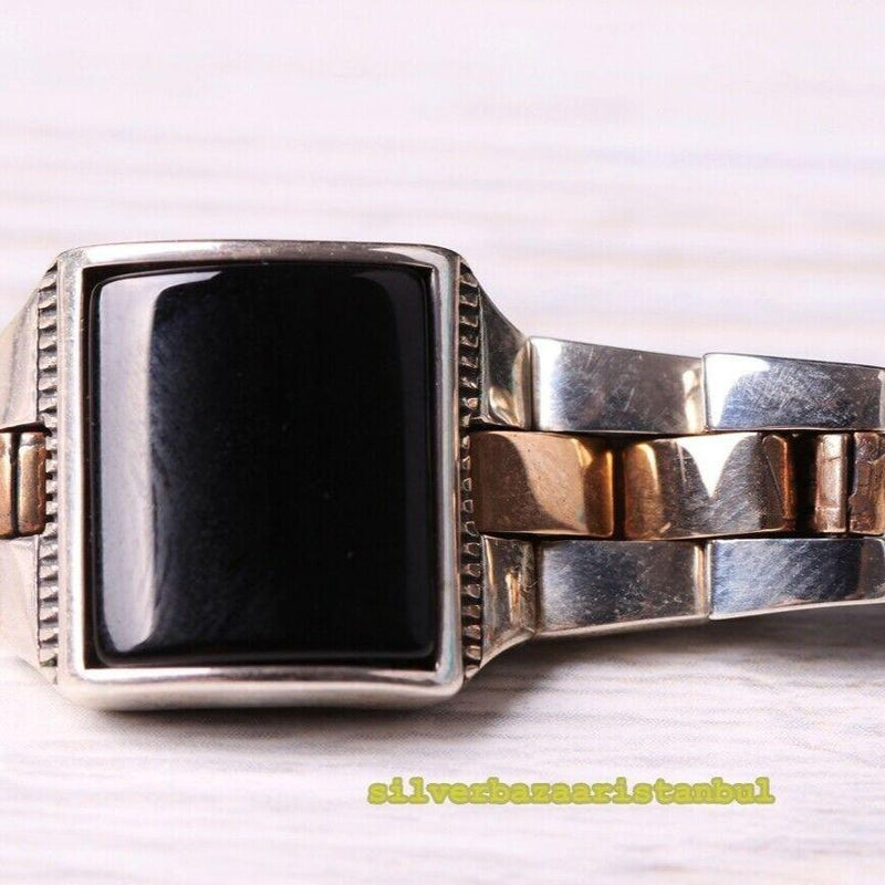 Turkish Handmade 925 Sterling Silver Clock Style Onyx Stone Mens Ring silverbazaaristanbul 