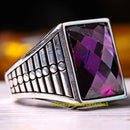 Turkish Handmade 925 Sterling Silver Heavy Amethyst Stone Mens Ring silverbazaaristanbul 