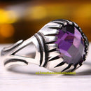 Turkish Handmade 925 Sterling Silver Round Amethyst Stone Mens Ring silverbazaaristanbul 