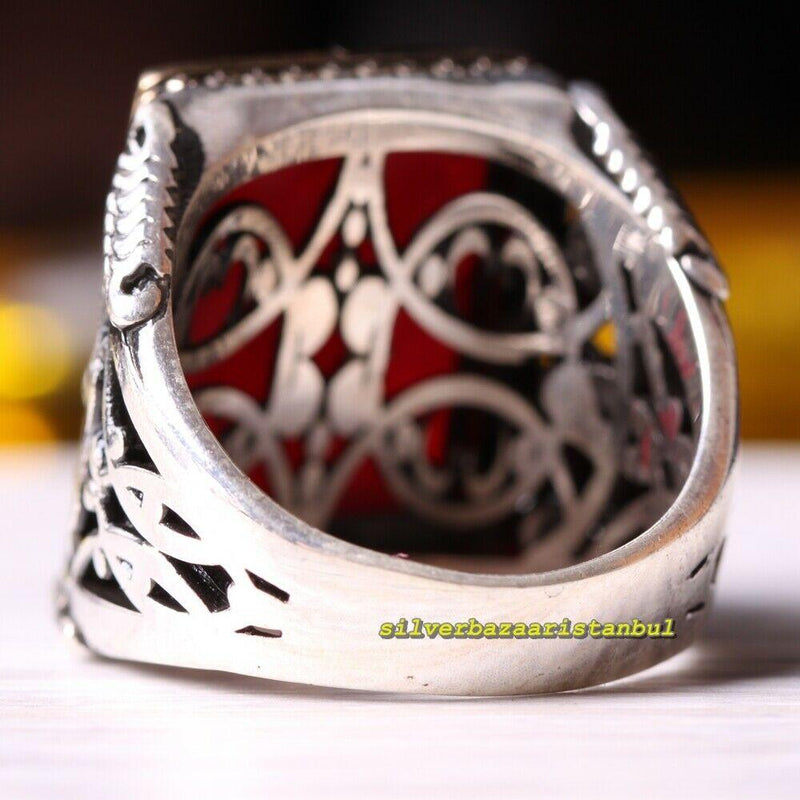 Turkish Handmade Big Faceted Ruby Stone 925 Sterling Silver Mens Ring silverbazaaristanbul 