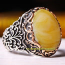 Turkish Handmade Mens Amber Stone Exclusive 925 Sterling Silver Ring silverbazaaristanbul 