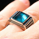 Turkish New Model Aquamarine Stone 925 Sterling Silver Mens Ring silverbazaaristanbul 