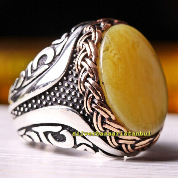 Handmade Silver Men Rings , Amber Stone , Ring , Unique men ring , Amber Stone Ring , Mens Gift , Gift , Ups free offers express shipping