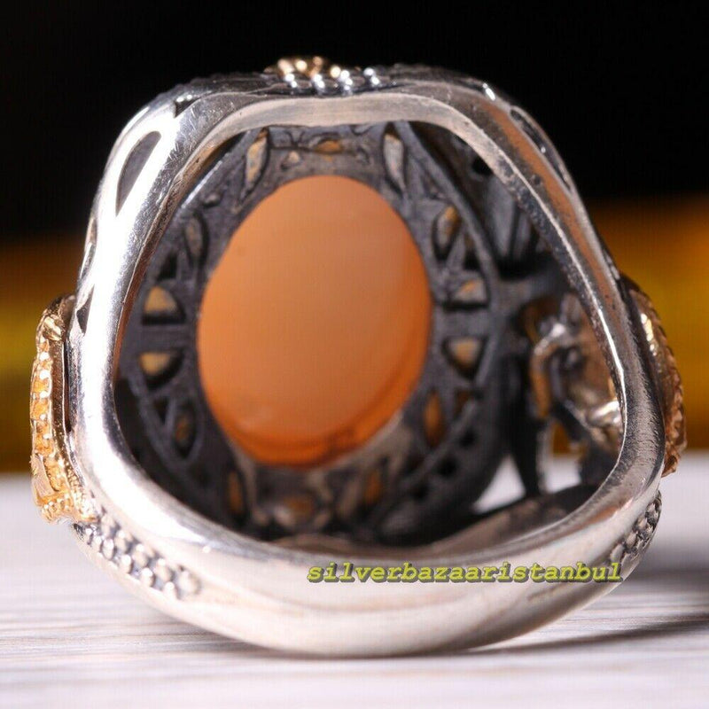 Yemeni Agate Aqeeq and Onyx Stone 925 Sterling Silver Mens Ring silverbazaaristanbul 