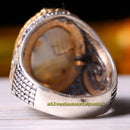 Yemeni Agate Aqeeq and Sapphire Stone 925 Sterling Silver Mens Ring silverbazaaristanbul 