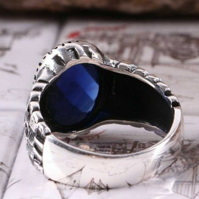 Zigzag Sapphire Stone 925 Sterling Silver Mens Ring silverbazaaristanbul 